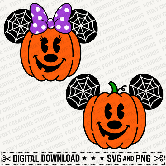 Halloween svg, Halloween mouse svg, bow svg, Pumpkins svg, jack o lantern svg, pumpkin faces svg, retro faces svg, spider webs svg, Digital Download