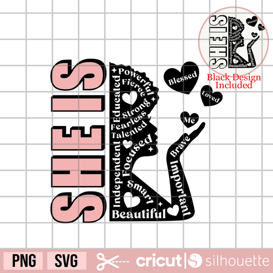 She is Me svg, Black Girl Magic svg, Hearts svg, Afro lady svg, Afro svg, Black Queen svg, Bossy svg, African American, Juneteenth svg, Black Lives Matter svg, Empowerment, Self Love, Melanin svg