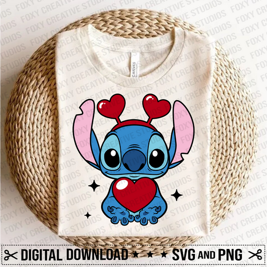 Valentine stitch svg, Valentine's Day svg, Hearts svg, Cupid svg, Love svg, blue alien svg, Digital Download